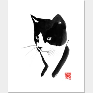 cat black and white Posters and Art